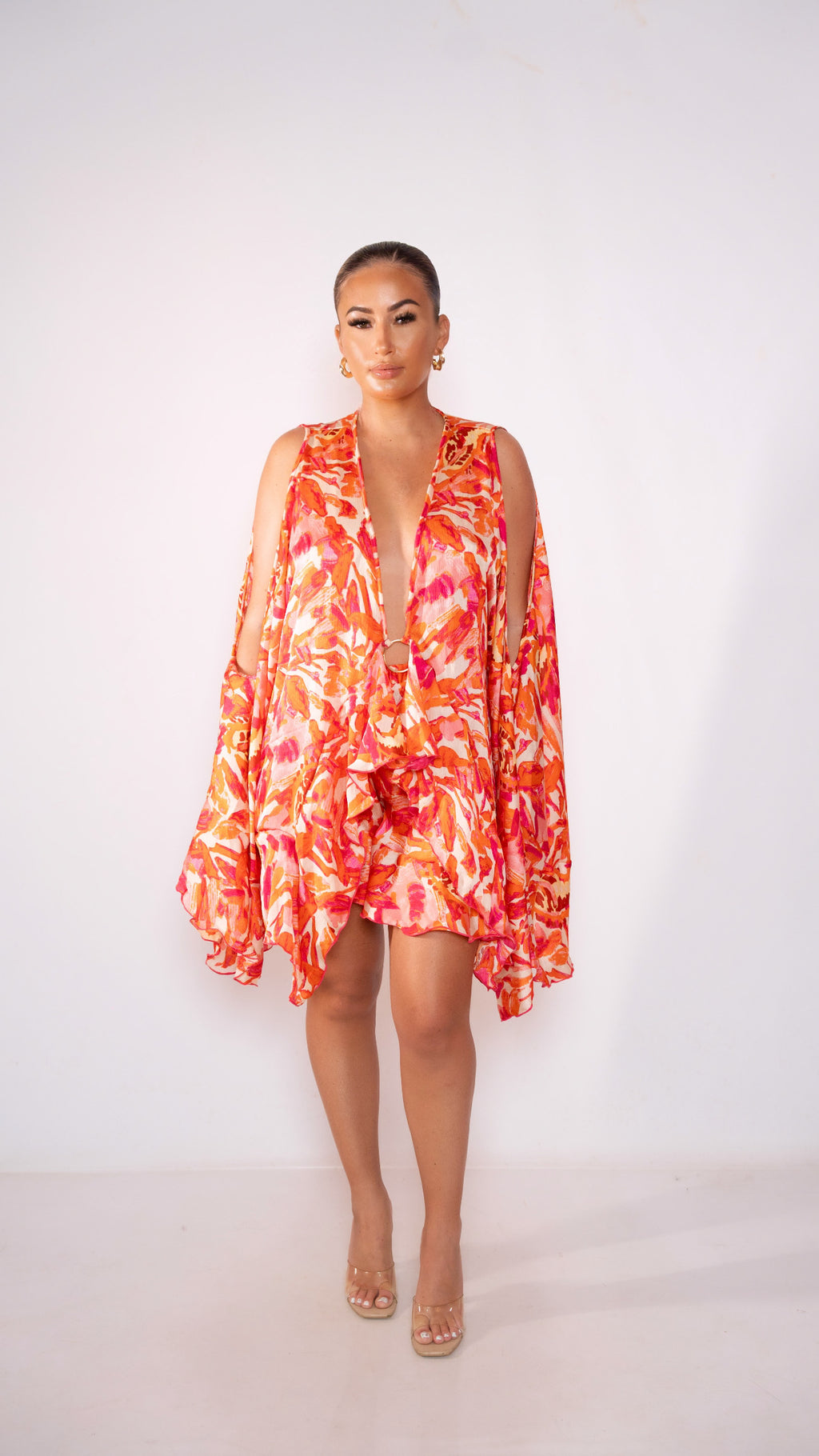 Saffron Floral Fantasy Poncho Shorts Set